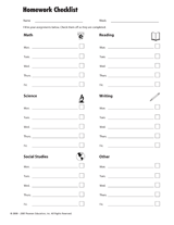 student homework checklist template