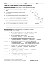 Life Science Test: Characteristics of Living Things