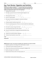 Science Key Term Review: Digestion and Nutrition