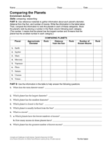 Planet Comparison Chart Worksheet