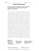 Winter Olympic Sports Word Search (Difficult)
