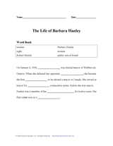 The Life of Barbara Hanley - Word Fill-In