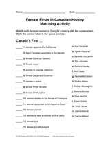 Female Firsts in Canadian History: Matching Activity