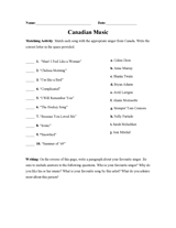 Canadian Music Matching Activity