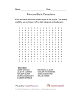 Famous Black Canadians Word Search