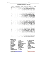 Great Canadian Rivers Word Search