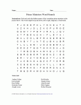 Prime Ministers Wordsearch