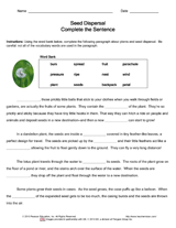 Seed Dispersal Complete the Sentence