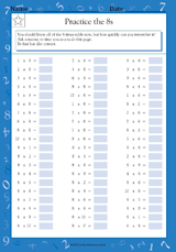 Multiplication Speed Trials: Practice the 8s (Grade 4)