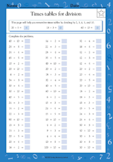 times tables for division dividing by 2 3 4 5 10