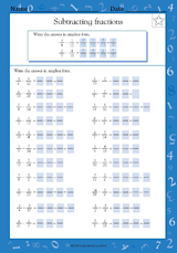 Renaming & Subtracting Fractions - Math Practice Worksheet (Grade 4