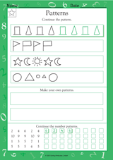Patterns of Shapes and Numbers Worksheet (Grade 1) - TeacherVision