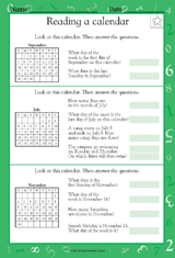 Reading a Calendar - Math Practice Worksheet (Grade 1) - TeacherVision