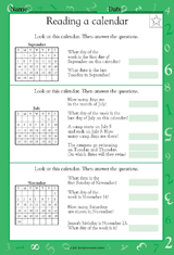 Reading a Calendar (Grade 1)