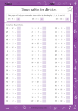 times tables division worksheet