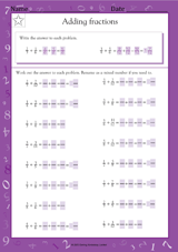 Adding & Simplifying Fractions III (Grade 5)