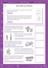 Decimal Word Problems I Worksheet (Grade 5) - TeacherVision