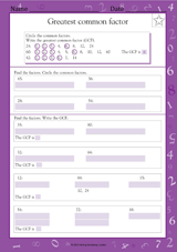 Greatest Common Factor Worksheet (Grade 5) - TeacherVision