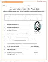 Abraham Lincoln's Life Word-Fill