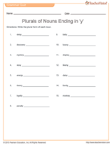 Quiz on Plural of Nouns Ending in "y"