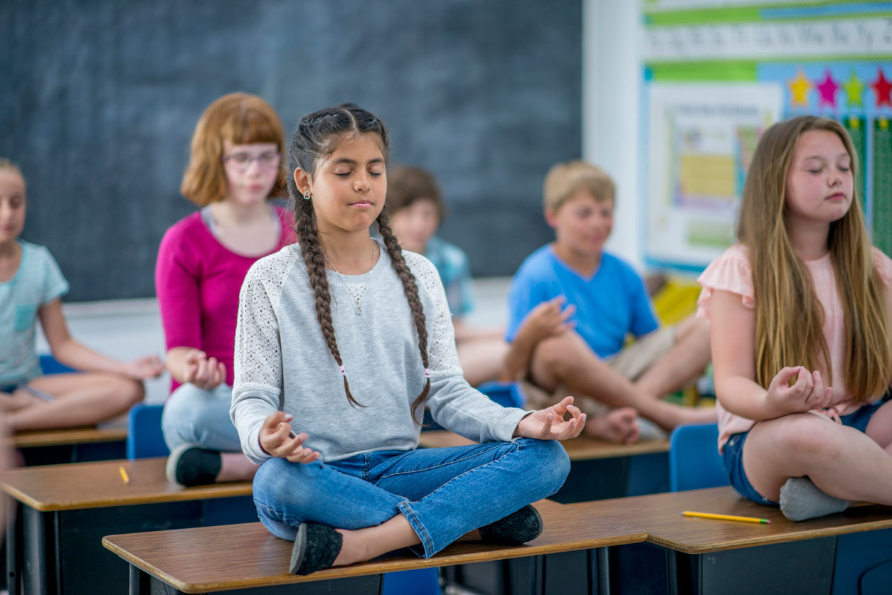 Students meditating