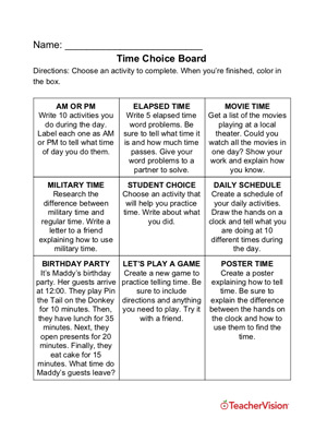 Time Choice Board