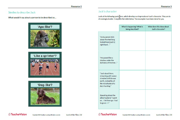 Lord of the Flies Teaching Unit Kit Sample 2