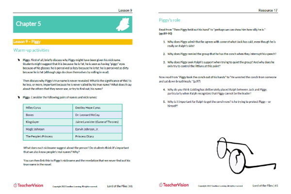 Lord of the Flies Teaching Unit Kit Sample 3