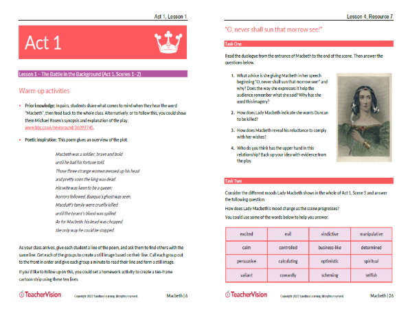 Macbeth Teaching Unit Kit Sample Pages 2