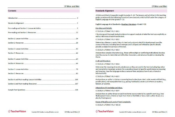 Of Mice and Men Teaching Unit Kit - Sample 1