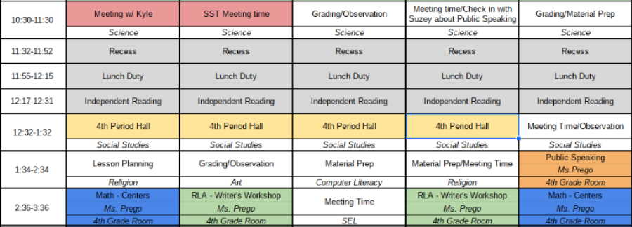 sample schedule to use for planning