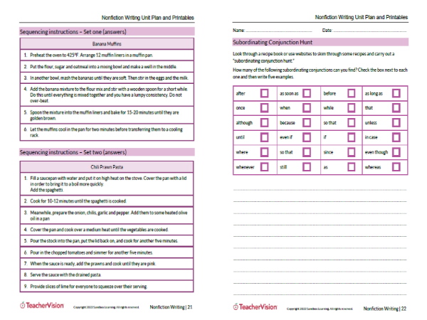 TeacherVision Grade 3 Nonfiction Unit Plan & Printables Sample