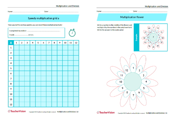 TeacherVision Multiplication and Division Unit Plan and Printables Sample