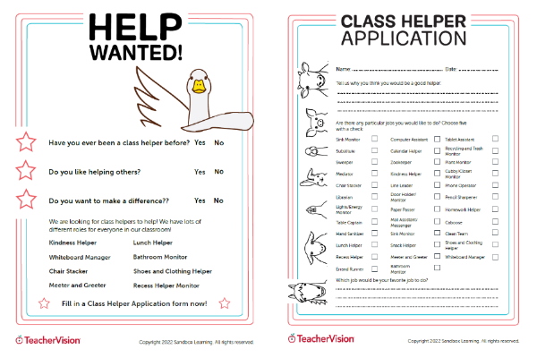 TeacherVision The Complete Classroom Jobs and Helpers Kit Sample