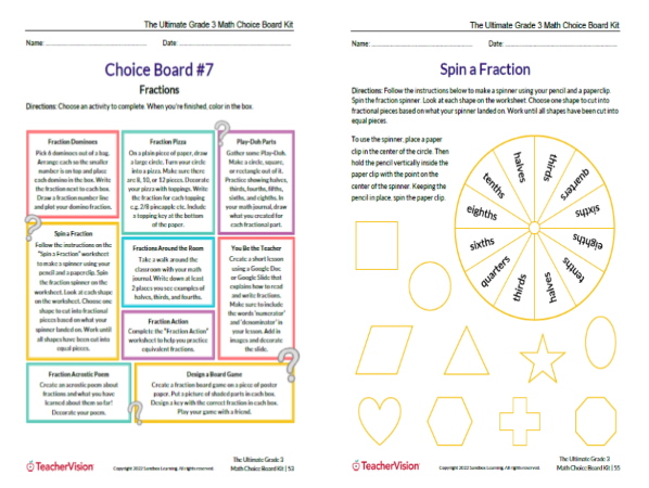 TeacherVision The Ultimate Grade 3 Math Choice Board Kit Sample