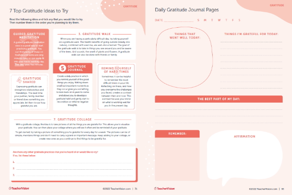 TeacherVision The Ultimate Self-Care, Mindfulness and Gratitude Journal Sample