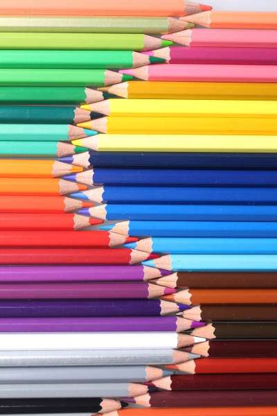 colored pencils in a row