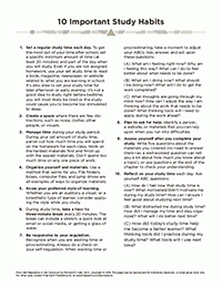 10 Important Study Habits worksheet