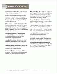 Warning Signs of Bullying worksheet