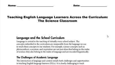 Teaching ELL Across the Curriculum: The Science Classroom