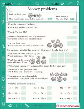 2nd Grade Money Math Problems from TeacherVision
