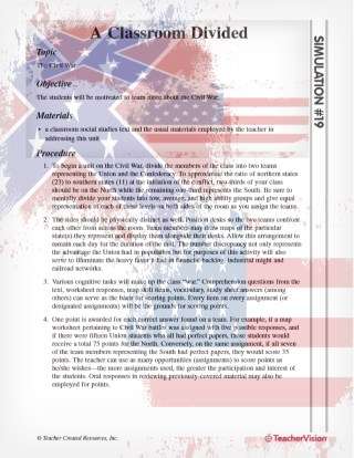 A Classroom Divided Civil War Activity