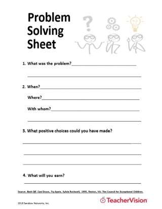 Problem Solving Sheet for Student Behavior Issues
