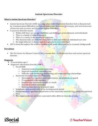 Autism Spectrum Disorder (ASD) Overview for General Educators