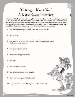 Katie Kazoo Getting to Know You Icebreaker Interview Sheet