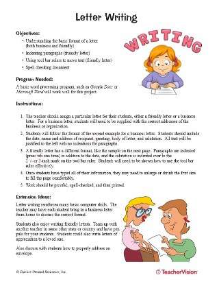 Letter Writing Activity for Computers and Word Processors