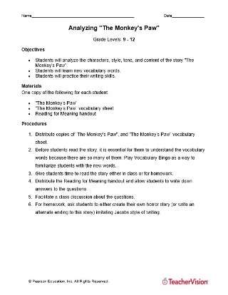 The Monkey's Paw Short Story Activity Packet