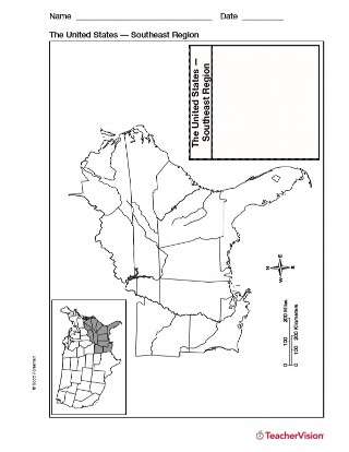 Printable Blank Map of the Southeast United States