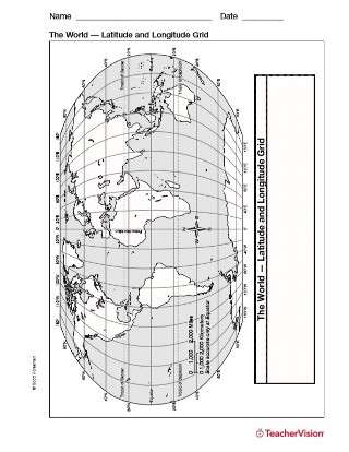 Latitude And Longitude Map Geography Printable 3rd 8th Grade