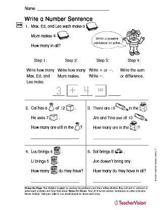 Practice Writing Number Sentences for First Grade